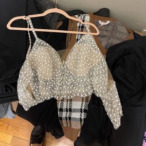 Worn twice. Beaded, pearls and jewels David bridal crop top.PERFECT FOR BRIDES!